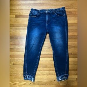 Dark wash KanCan skinny jeans! Distressed hem at the bottom